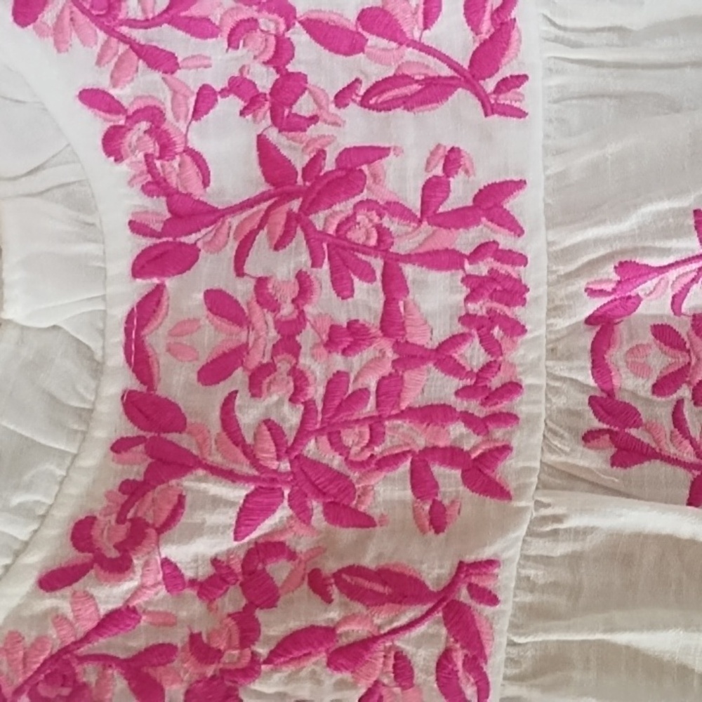 White and Pink Embroidered Women's Top - Picture 5 of 9
